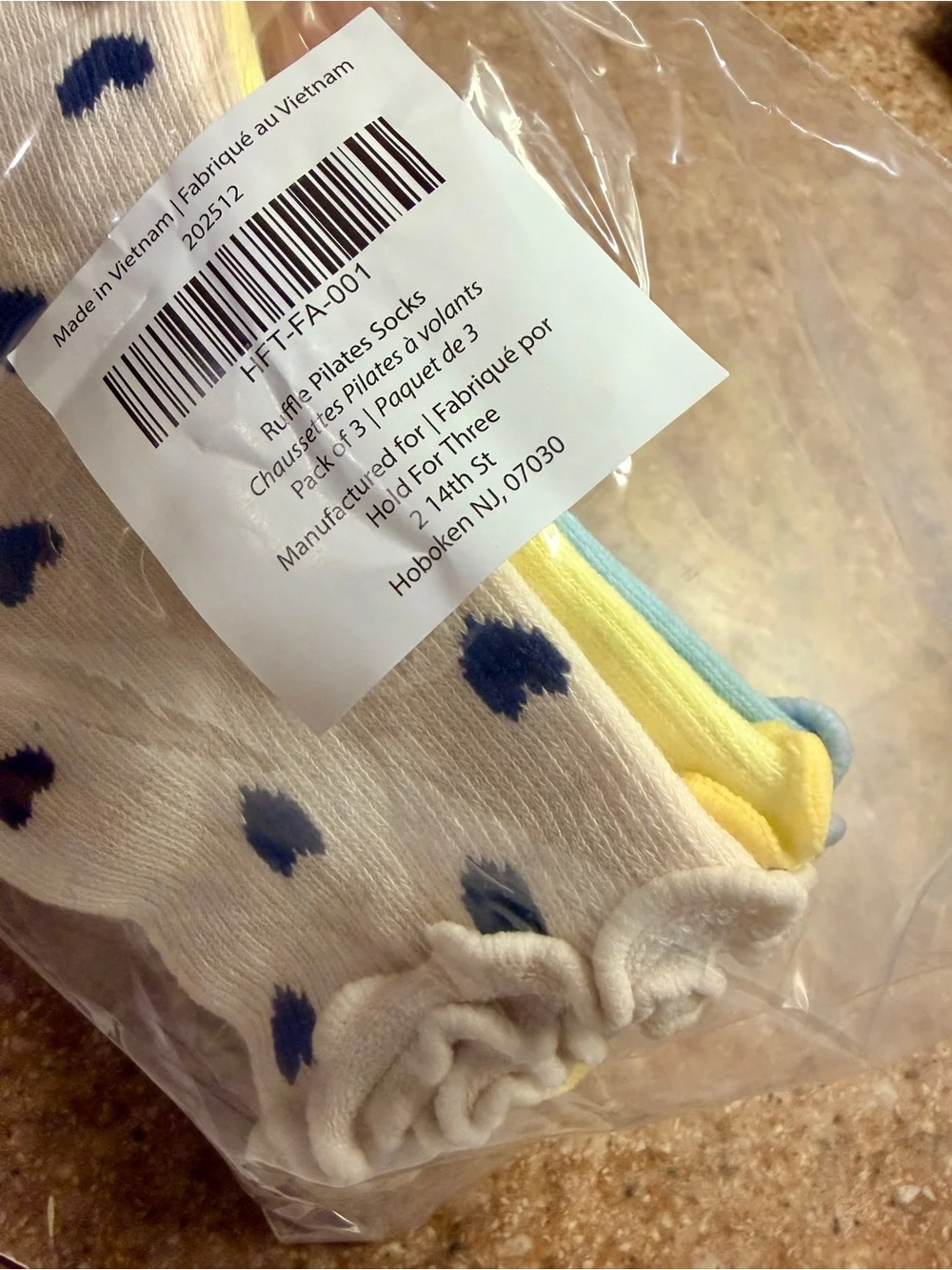 Hold For Three Pilates Ankle Socks - Pastel Blue, Yellow & Cream,  NWT